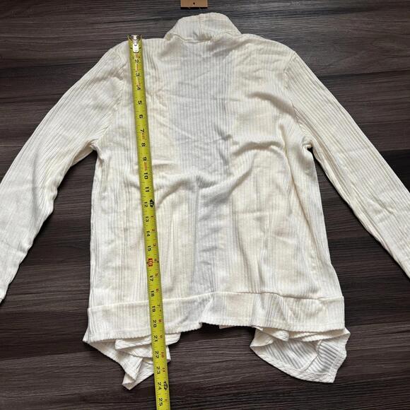 Paper Crane Women's Cardigan Size Small Beige Ribbed Drape Long Sleeves - Picture 7 of 8